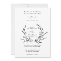 Minimalistisk blomsterlinjekonst bröllopsinbjudan