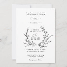 Minimalistisk blomsterlinjekonst bröllopsinbjudan inbjudningar