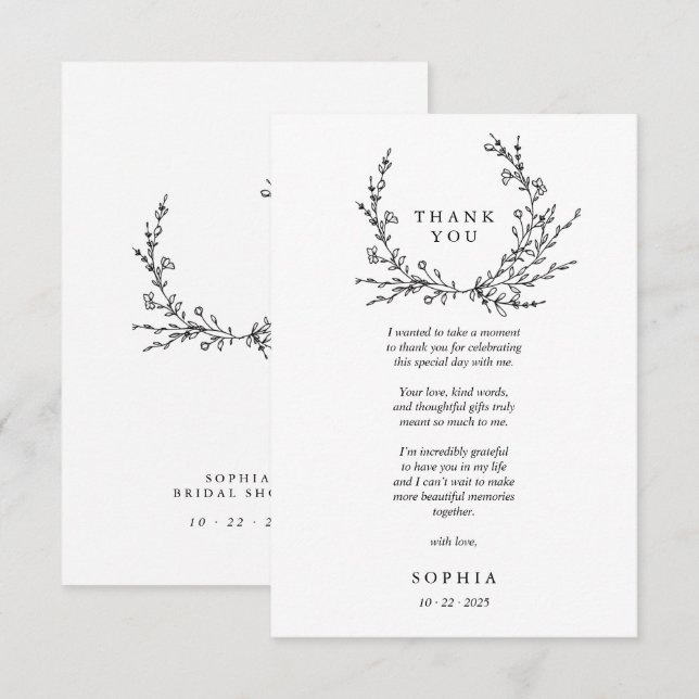 Minimalistisk blomsterlinjekonst Platt tackkort Tack Kort (Fram/baksida)