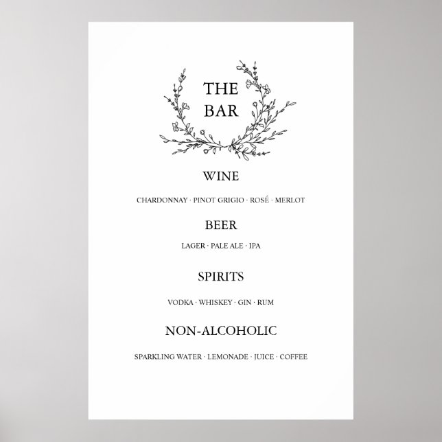 Minimalistisk blomstermönstrad linjekonst bröllops poster (Framsidan)