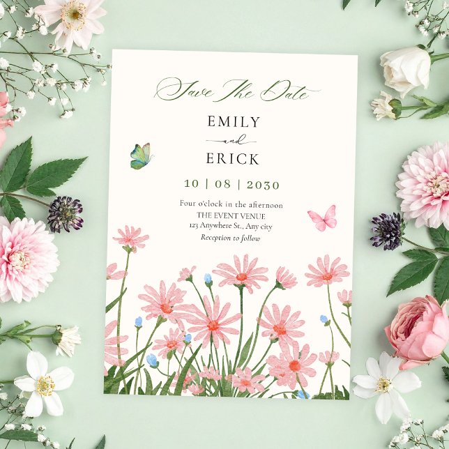 Minimalistisk blomsterträdgård bröllop spara datumet (Skapare uppladdad)