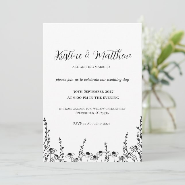 Minimalistisk blomsterträdgård bröllopsinbjudan  inbjudningar (Stående Fram)