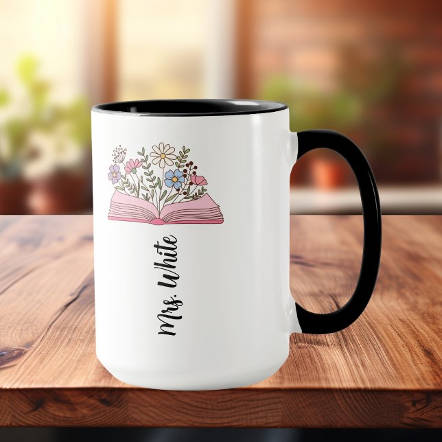 Minimalistisk blomviolett / rosa bok anpassa mugg (Personalize  ,Edit the Name for your own use.)