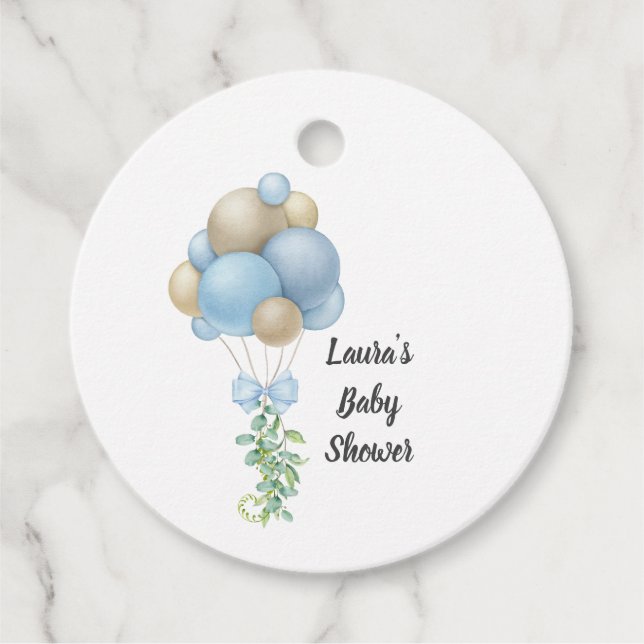 Minimalistisk Blue Balloons Boy Baby Shower Gåvor Etiketter (Framsida)
