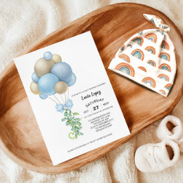 Minimalistisk Blue Balloons Boy Baby Shower Inbjudningar