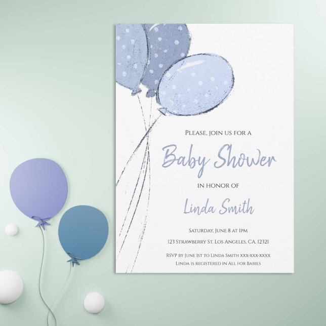 Minimalistisk Blue Balloons Boy Baby Shower Inbjudningar (Skapare uppladdad)