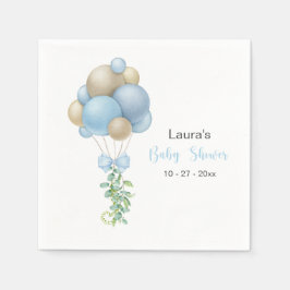 Minimalistisk Blue Balloons Boy Baby Shower Pappersservett