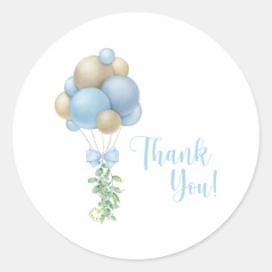 Minimalistisk Blue Balloons Boy Baby Shower Runt Klistermärke