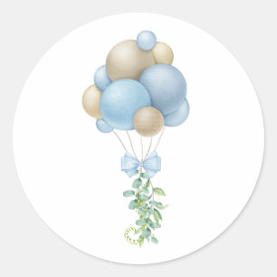 Minimalistisk Blue Balloons Boy Baby Shower Runt Klistermärke