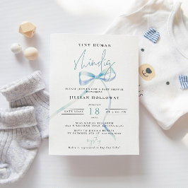 Minimalistisk Blue BOW Tiny human Shindig Baby Sho Inbjudningar