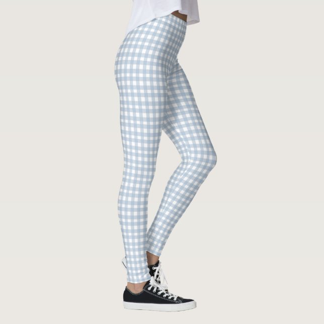 Minimalistisk Blue Gingham Play Mönster Leggings (Höger)