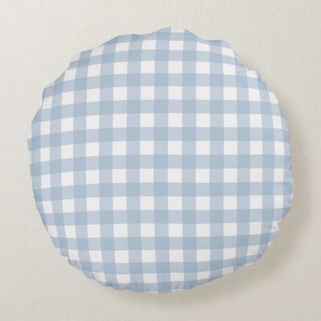 Minimalistisk Blue Gingham Play Mönster Rund Kudde (Baksidan)