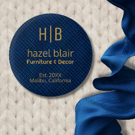 Minimalistisk Blue Guld Monogram Business Logotyp Knapp