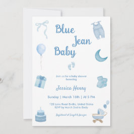Minimalistisk Blue Jean Baby Denim Baby Shower Inbjudningar