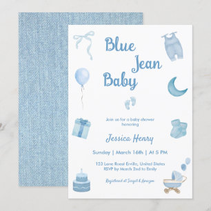 Minimalistisk Blue Jean Baby Denim Baby Shower Inbjudningar