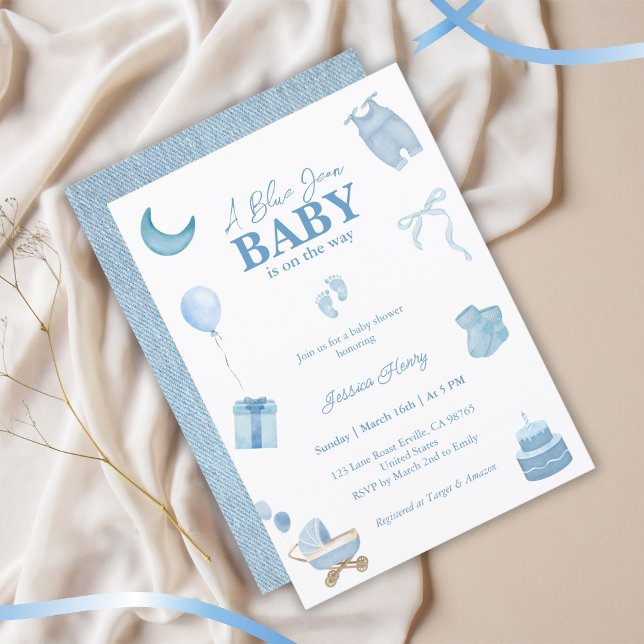 Minimalistisk Blue Jean Baby Denim Baby Shower Inbjudningar (Skapare uppladdad)