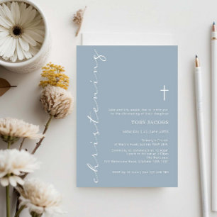 Minimalistisk Blue Typography Christening Inbjudningar