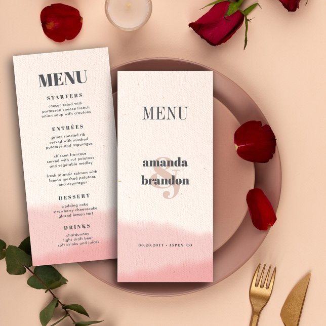 Minimalistisk Blush & Bloom Fet Kursiv Bröllop Meny (Skapare uppladdad)
