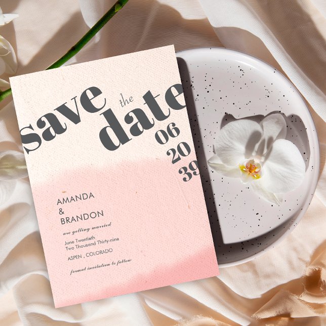 Minimalistisk Blush & Bloom Fet Skrift Bröllopsfot Spara Datumet (Skapare uppladdad)
