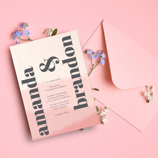 Minimalistisk Blush & Bloom Fet Skrift Foto Bröllo Inbjudningar (Skapare uppladdad)