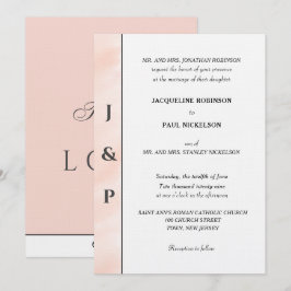 Minimalistisk Blush Vattenfärgmonogram Inbjudningar