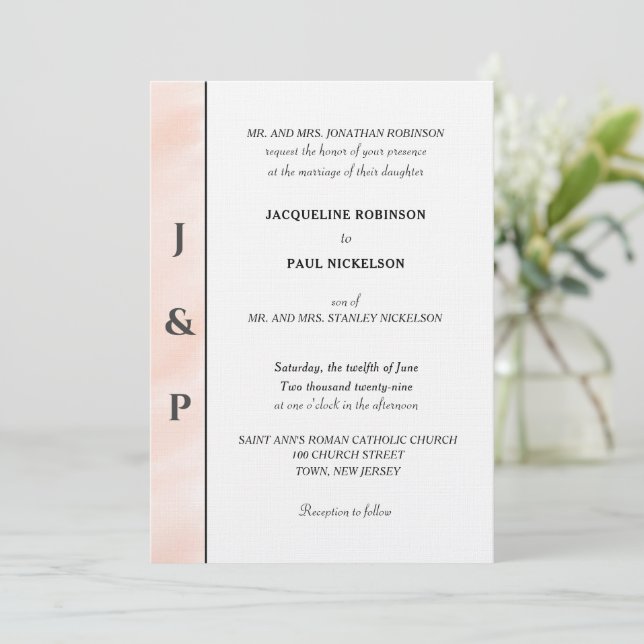 Minimalistisk Blush Vattenfärgmonogram  Inbjudningar (Stående Fram)