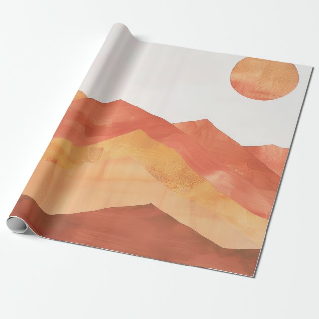 Minimalistisk Boho Abstrakt Bergslandskap Presentpapper (Utrullad)