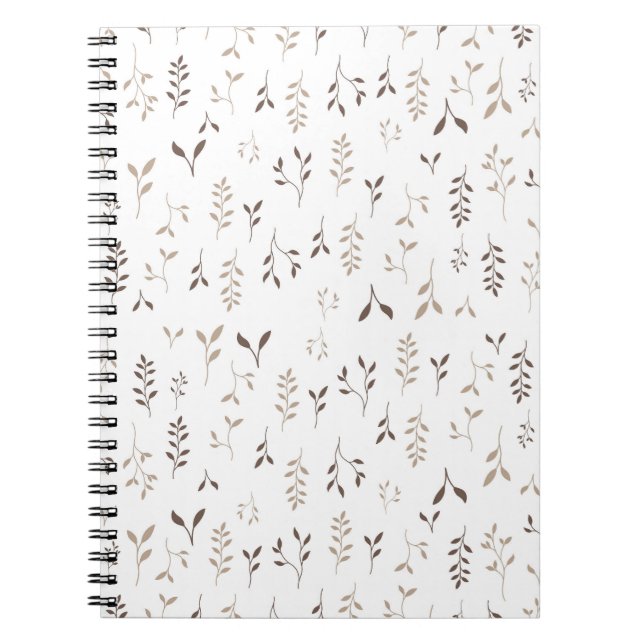 Minimalistisk Boho Beige Brun Botanisk Bladmönster Anteckningsbok (Framsidan)