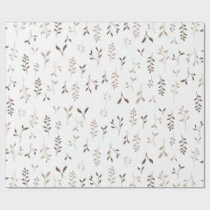 Minimalistisk Boho Beige Brun Botanisk Bladmönster Presentpapper