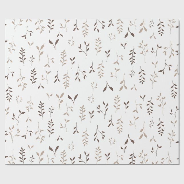 Minimalistisk Boho Beige Brun Botanisk Bladmönster Presentpapper (Platt)