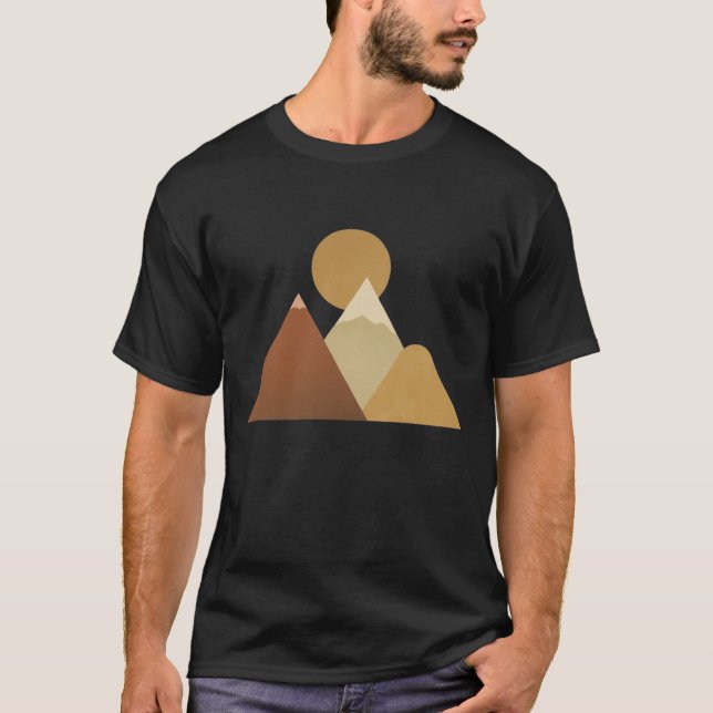 Minimalistisk Boho Berg och Sol Landskap  T Shirt (Framsida)