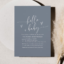 Minimalistisk Boho Blå Hej Bebis Baby Shower Inbjudningar
