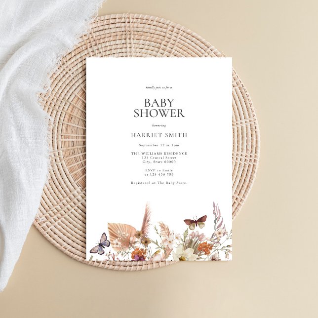Minimalistisk Boho Blommigt Baby Shower Inbjudningar (Skapare uppladdad)