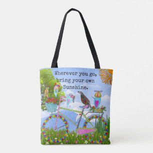 Minimalistisk Boho Blommigt Bicycle and Birds Tygkasse