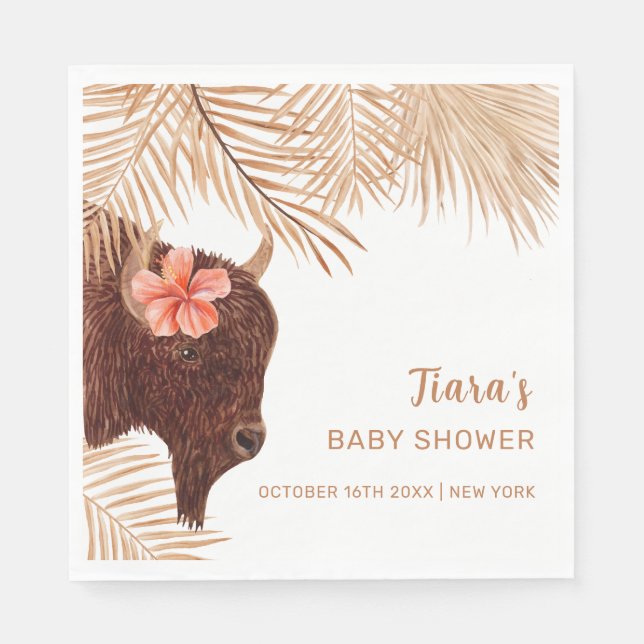 Minimalistisk Boho Blommigt Heliga  Cow Girl Baby  Pappersservett (Framsidan)