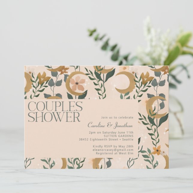 Minimalistisk Boho  Blommigt Måne Par Shower Inbjudningar (Stående Fram)