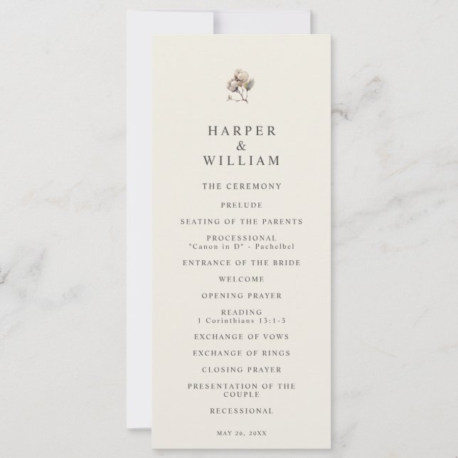 minimalistisk boho bomullskvist bröllopsprogram inbjudningar (Framsida)