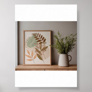 Minimalistisk Boho Botanisk Bladkonst Jordton Vägg Poster