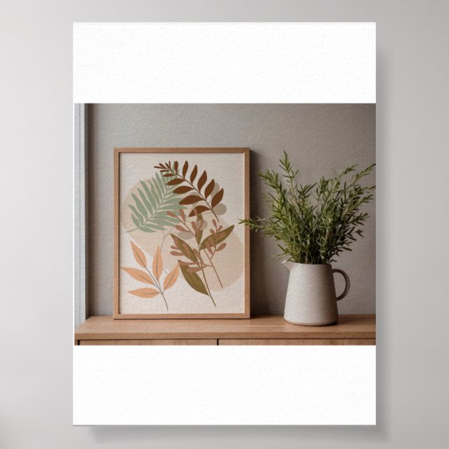 Minimalistisk Boho Botanisk Bladkonst Jordton Vägg Poster (Framsidan)