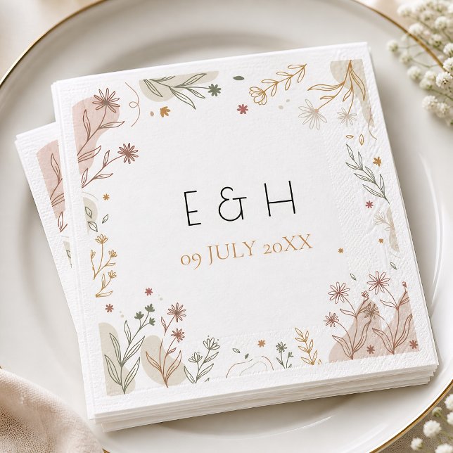 Minimalistisk Boho Botanisk Vildblomma Initialer Pappersservett (Minimalist Boho Botanical Wildflower Initials Napkins)