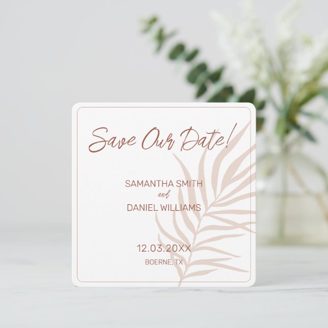 Minimalistisk Boho Bröllopsfoto Spara Datumet (Stående Fram)