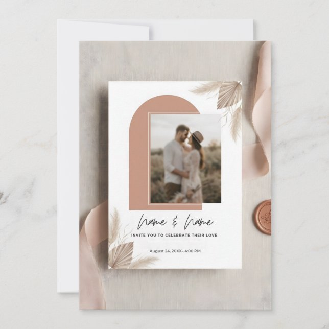 Minimalistisk boho bröllopsinbjudan med foto inbjudningar (Framsida)