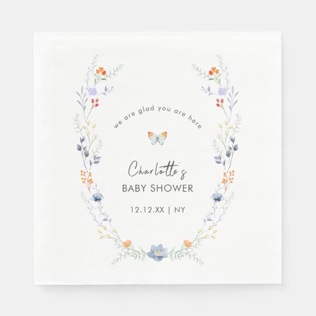 Minimalistisk Boho Butterfly Wildblombabystövel Pappersservett (Framsidan)