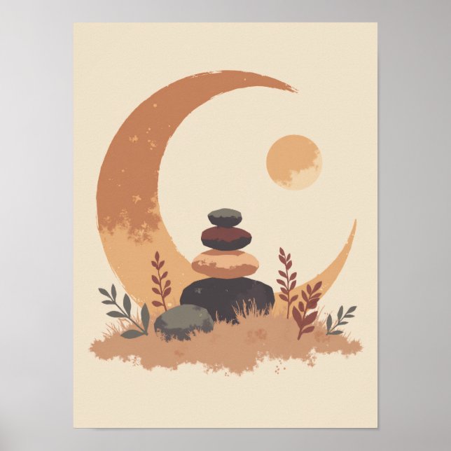 Minimalistisk Boho Crescent Måne Wall Art Poster (Framsidan)