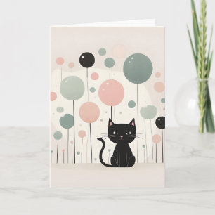 Minimalistisk Boho Cute Black Cat med blanka ballo Kort