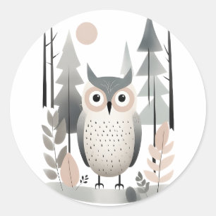 Minimalistisk Boho Cute Uggla i Skogen Runt Klistermärke