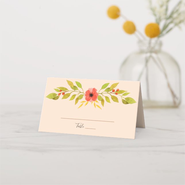 Minimalistisk Boho Fall Flower Bröllop Placeringskort (Framsida)