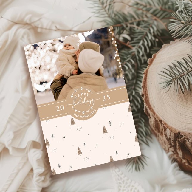 Minimalistisk Boho Familjefoto Modern Glad Julkort (Skapare uppladdad)