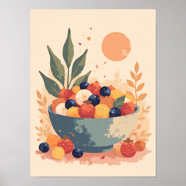 Minimalistisk boho Fruit Salad Abstrakt Kitchen Wa Poster (Framsidan)