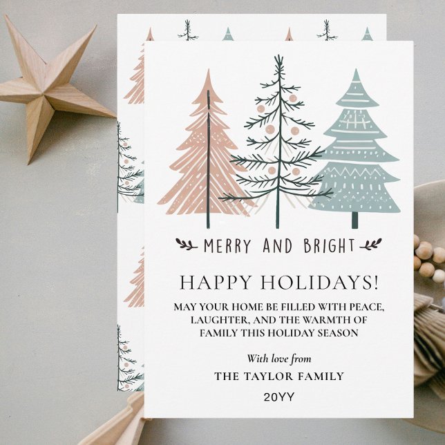 Minimalistisk Boho Glädjefull och Ljus Julgranar Julkort (Minimalist Boho Merry and Bright Christmas Trees Holiday Card
)